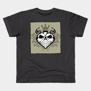 Skull Demon King of Hearts Playing Cards Kids T-Shirt